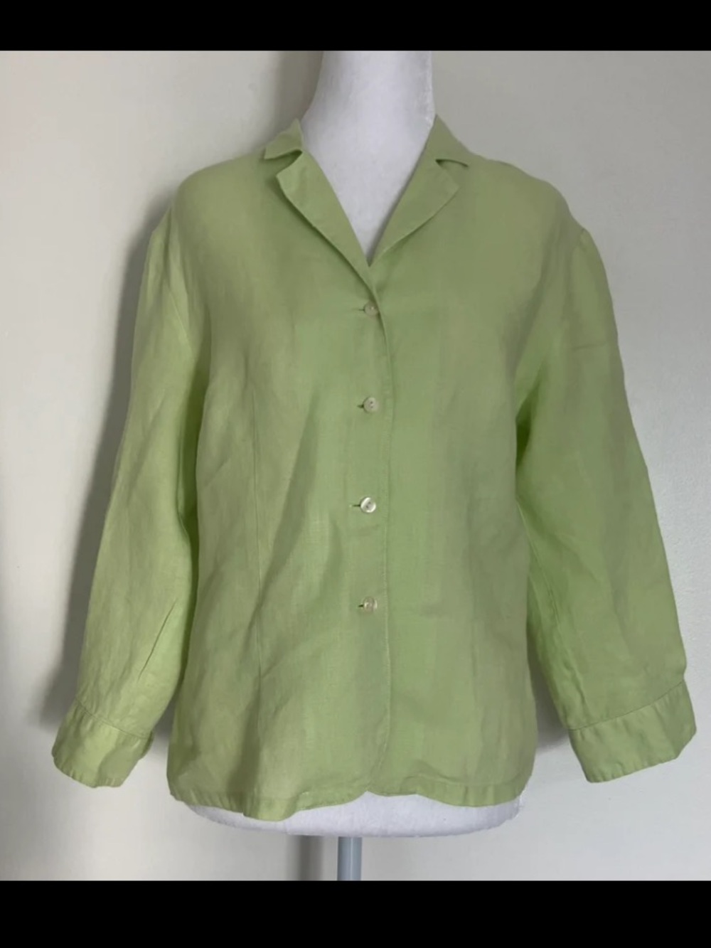 Talbots 100% Irish Linen Top Size 8 Medium Green Button Front Classic Breathable